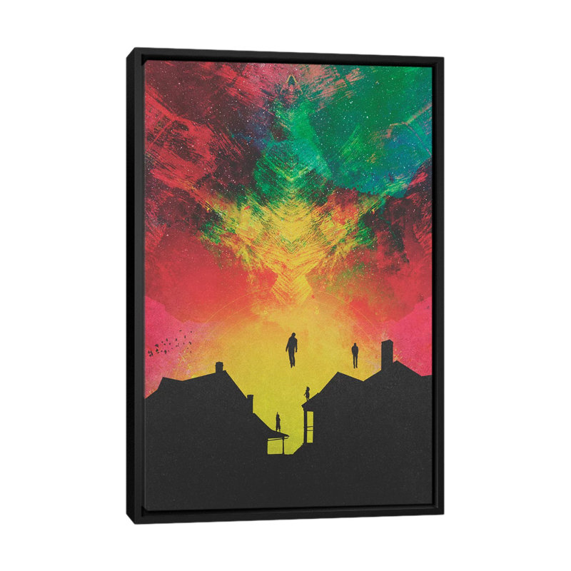 « abducted » par julie rodriguez, impression sur toile tendue, H 26 po x l 18 po x P 1,5 po, Toile avec cadre noir