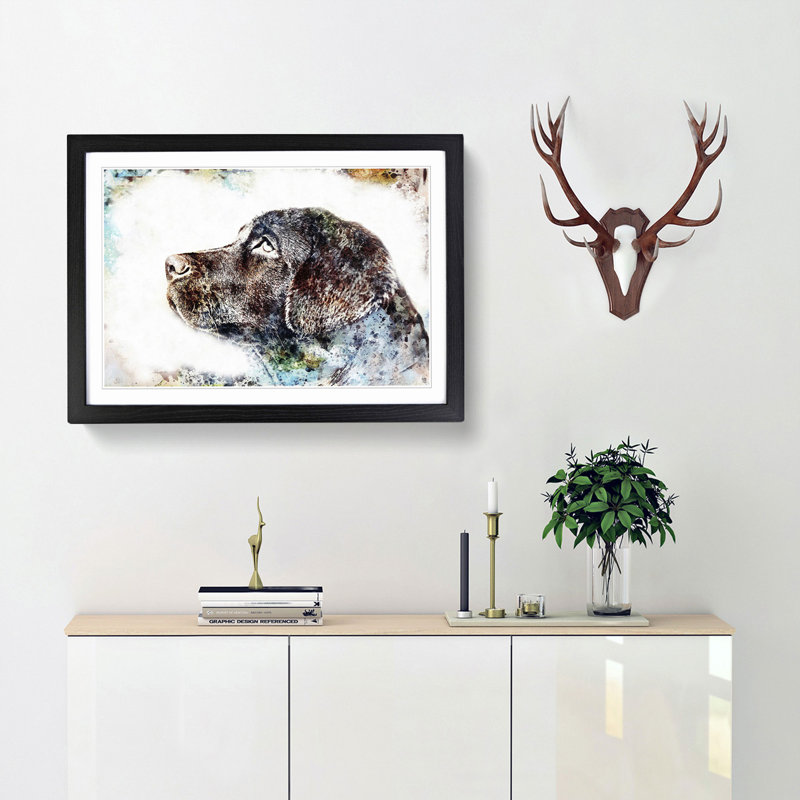 Chocolate Labrador Portrait in Abstract - Picture Frame Painting Print, 62cm H x 87cm W x 2cm D, Black Framed