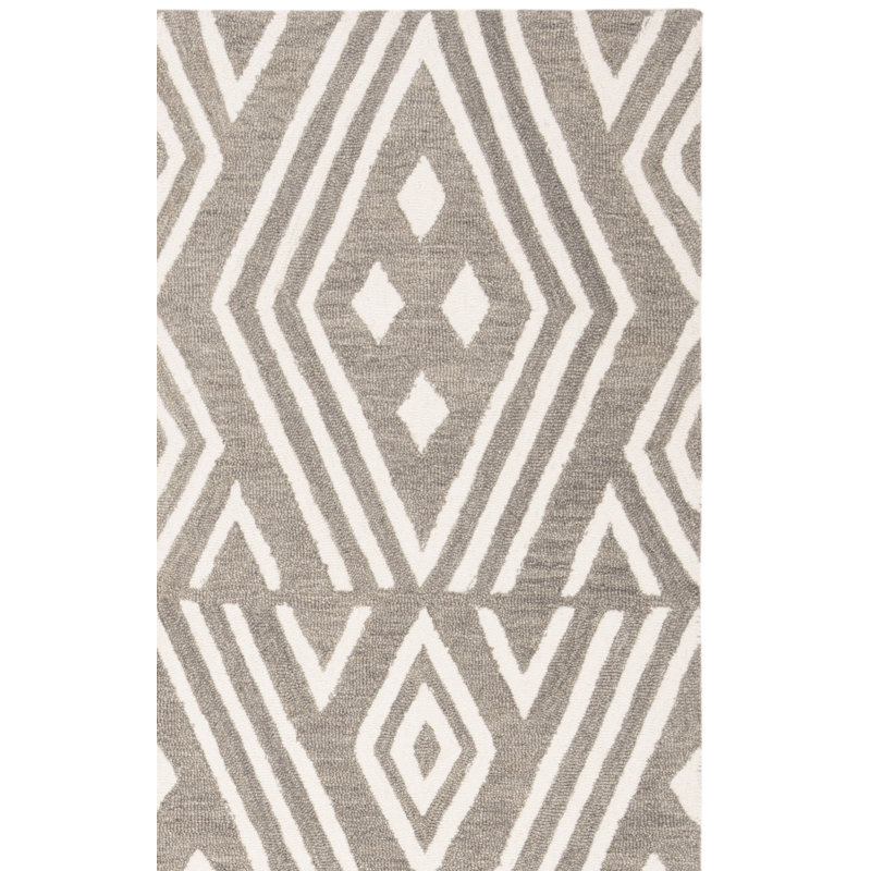 Tapis gris / ivoire en laine / coton touffeté à la main Vedika, Rectangle 2 pi 6 po x 4 pi