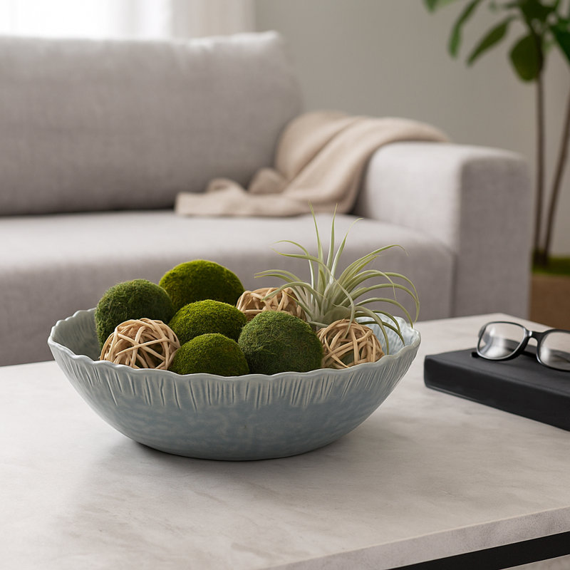 Bol décoratif décoratif à bord ondulé rond pour la maison - Bol décoratif moderne émaillé pour comptoir de salon ou de cuisine - 15,25 po, bleu sarcelle