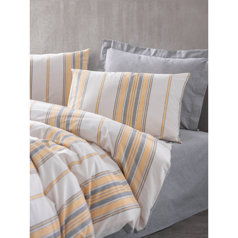 XXL Duvet Cover Set (1 Piece), Yellow & Grey, 61.0 x 86.6 inches | 50% Cotton / 50% Polyester, Machine Washable at 104°F | Features Envelope Pillowcase & Button Closure | Stylish & Comfortable Bedding for Any Bedroom