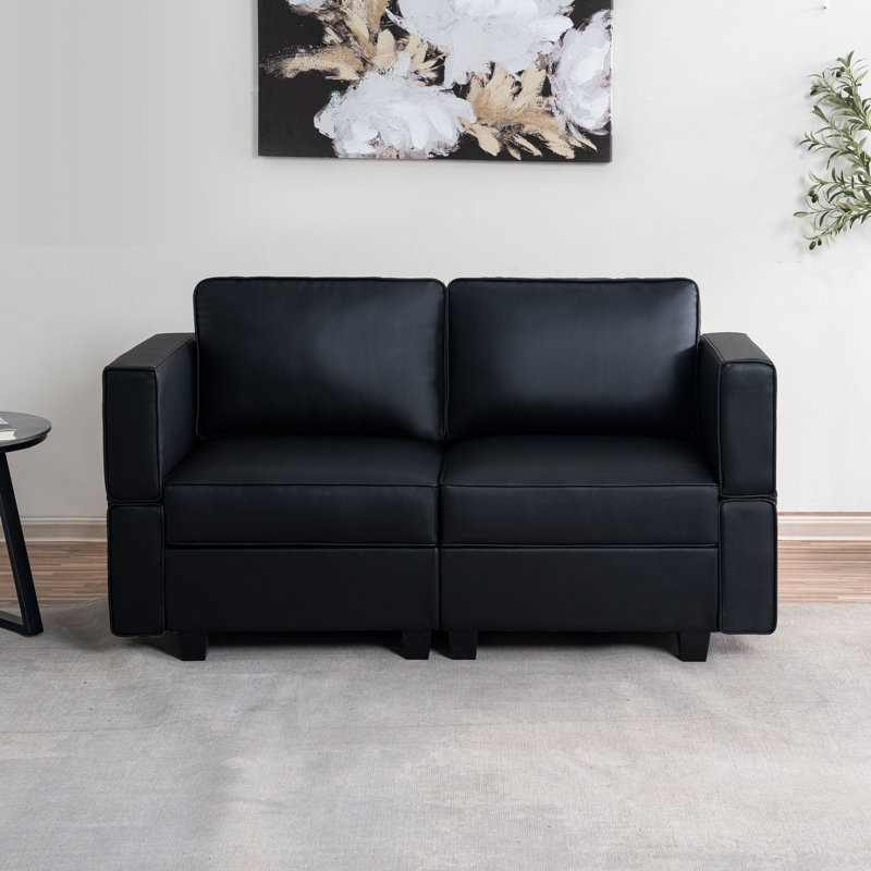 Causeuse modulaire avec sièges de rangement Giavonni, Similicuir noir