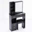 Meuble-lavabo de 50,4 po de hauteur avec tiroir gauche, miroir coulissant droit et tabouret rembourré de 50,4 po de hauteur, noir pour les petits espaces, rangement multicouche