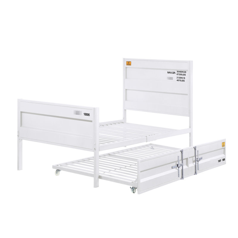 Lit plateforme en métal blanc, inspiré du contenant de chargement, sommier non nécessaire pour un décor de chambre à coucher moderne