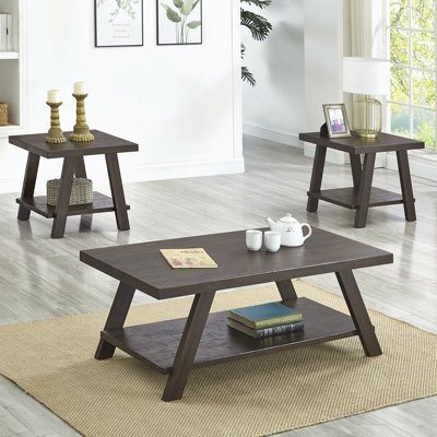 Tevis 3-Piece Wood Coffee Table with Shelf