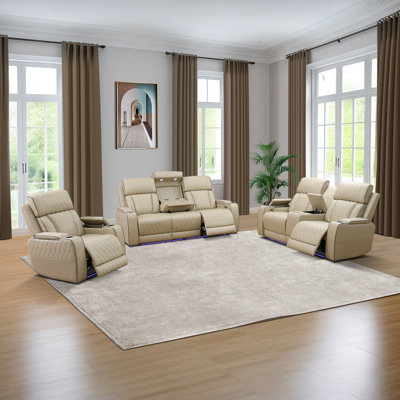 Ensemble de salon inclinable en cuir 3 pièces Humler