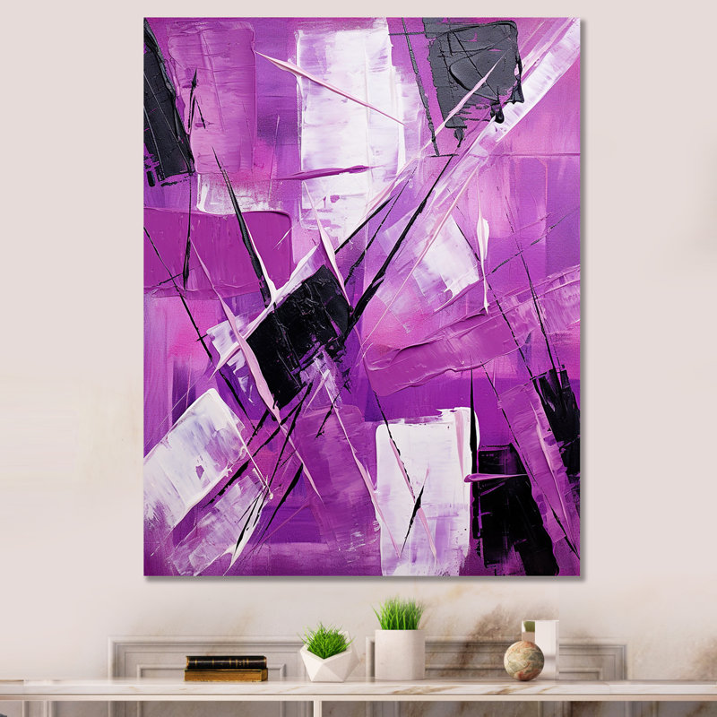 Tachisme mauve cubisme pinceau 4 - Tachisme, art mural, Toile tendue, H 20 po x l 12 po x P 1 po