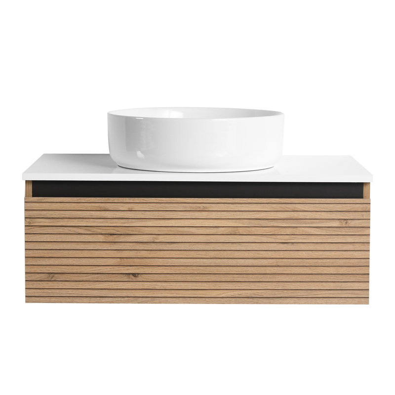 Meuble-lavabo de 30 po équipé d'un lavabo en céramique blanc, d'un tiroir lisse à fermeture en douceur, de rayures à la mode pour le milieu de l'été, d'une base à extension 2/3 à faible absorption d'eau et d'une conception silencieuse