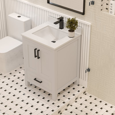 Rooh 24'' Single Bathroom Vanity with White Quartz Top