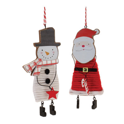 Melrose International Wood And Felt Snowman Santa Ornament (set Of 12) In White;red
