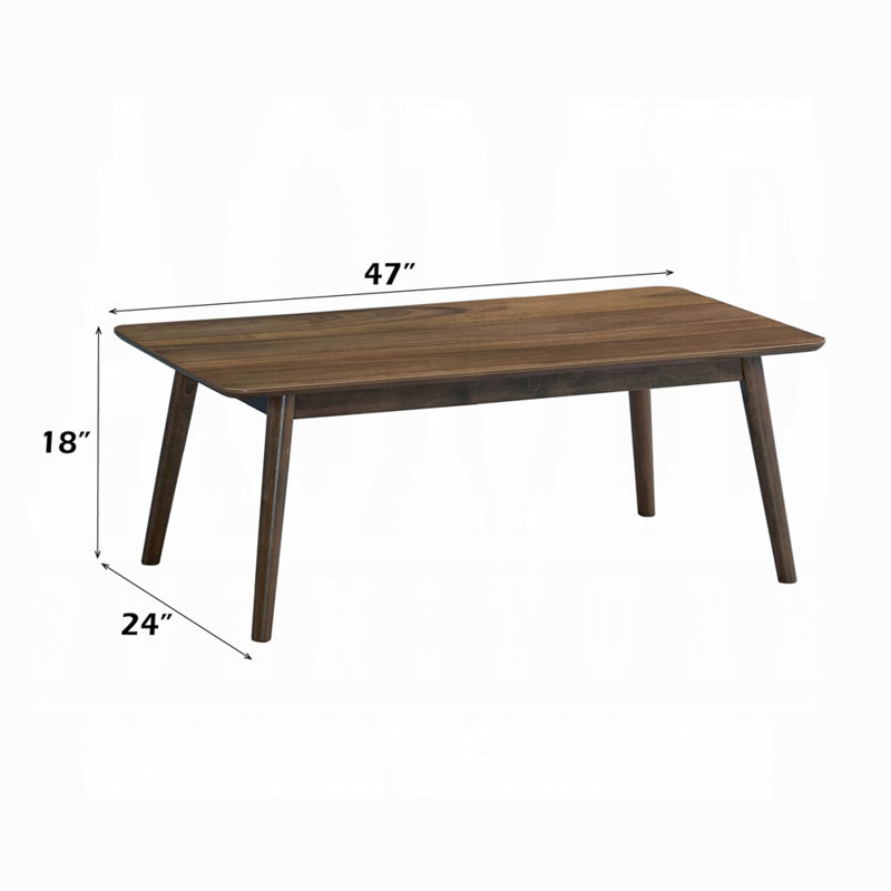 Table basse Fexy, plateau rectangulaire de 47 pouces avec pieds en angle, brun noyer