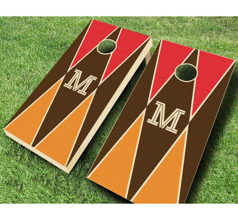 Ensemble de jeu de poches en bois massif avec triangles monogrammes 2 'x 4', Rouge / noir