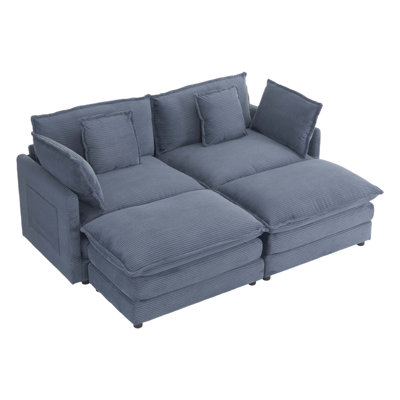 75.6 Modern Sofa Modular Sofa Couch Upholstered Corduroy L-Shape Sectional Sofa With Side Storage Pockets For Living Room