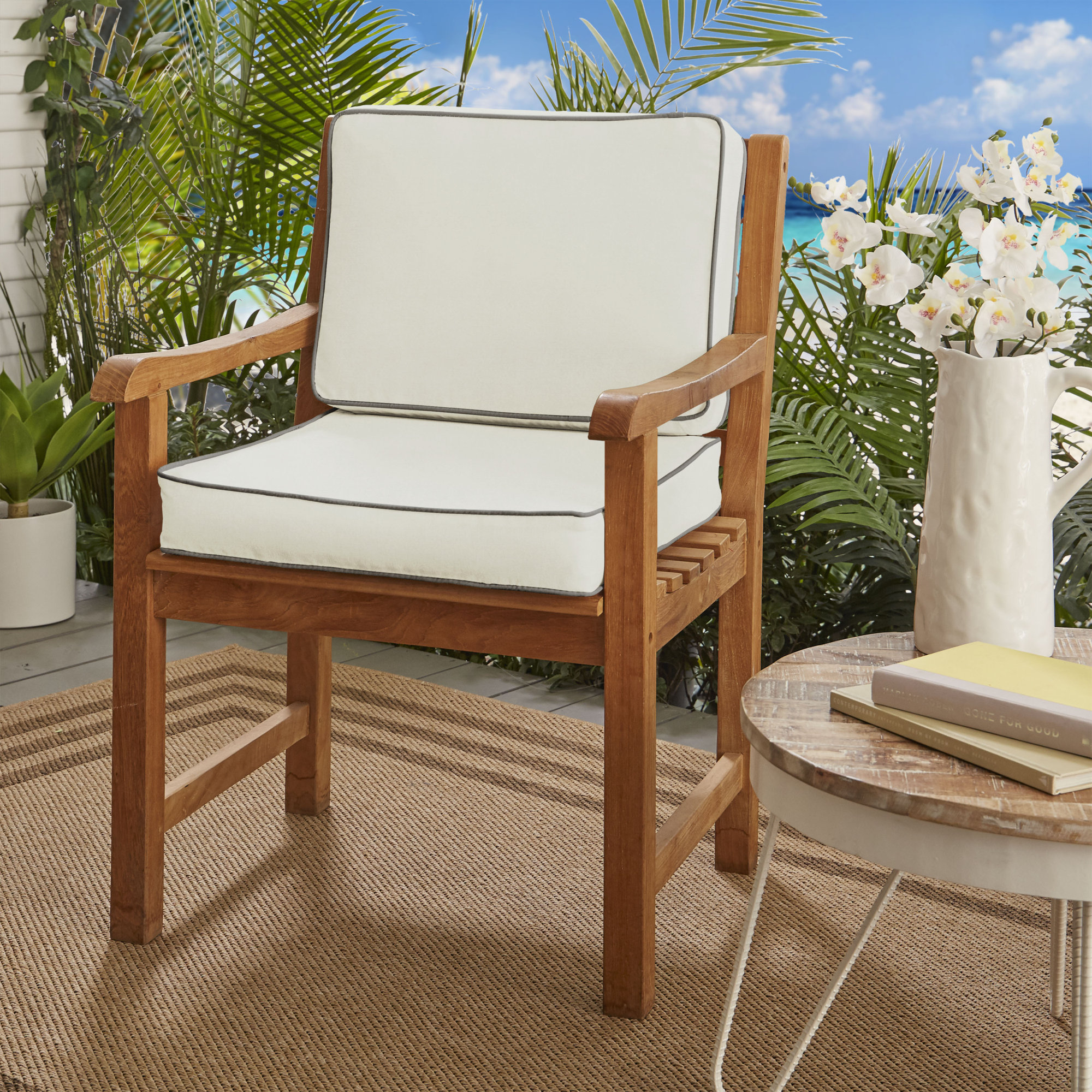 Outdoor Sunbrella Seat/Back Cushion, Canvas Natural Sunbrella® Canvas, 22" W x 22" D