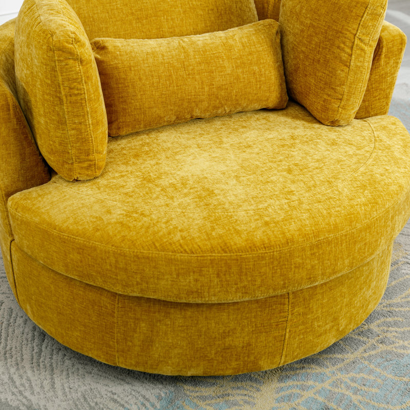 Mustard Chenille Swivel Barrel Chair with Ottoman