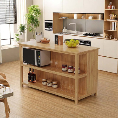 Îlot de rangement en bois massif, comptoir de cuisine