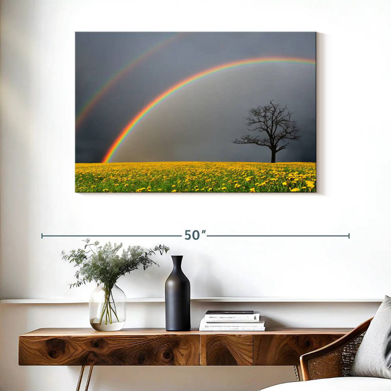 Alvord arc-en-ciel au-dessus d'un champ de fleurs, H 26 po x l 39 po