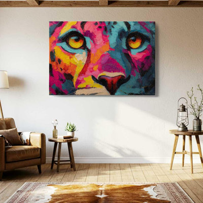 Colorful Leopard Canvas Wall Art, Abstract Big Cat Oil Painting Print - Vibrant Wildlife Decor, Modern Animal Eye Portrait for Home