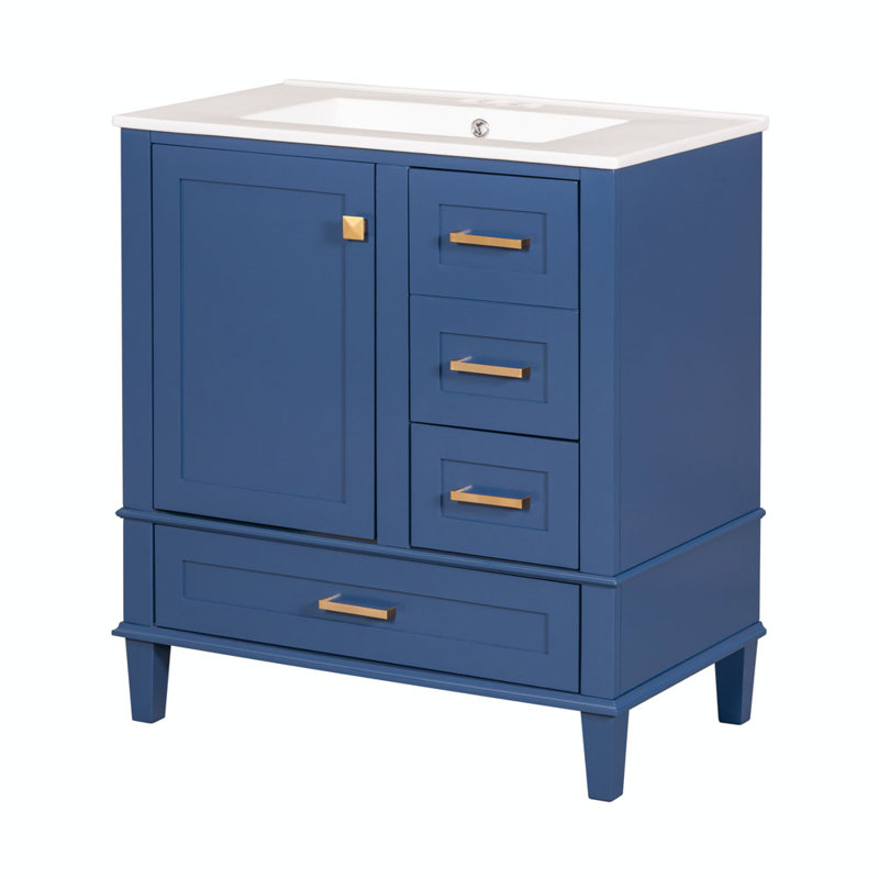 Meuble-lavabo simple 30 po avec plateau en bois manufacturé Trevarious, Bleu