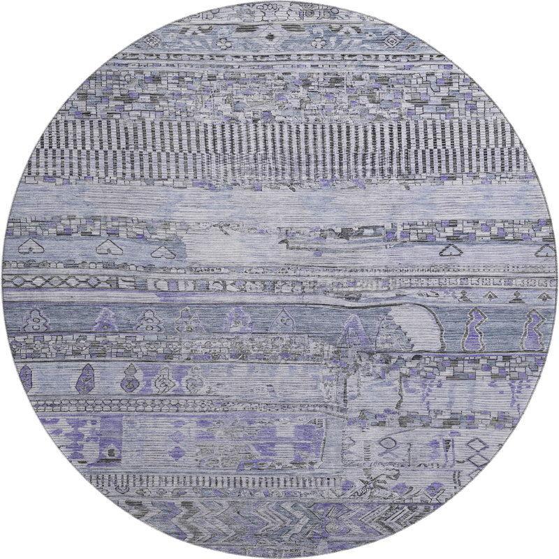 Premium Machine Washable Ashington AMF1835 Stripes Rug, Round 8'