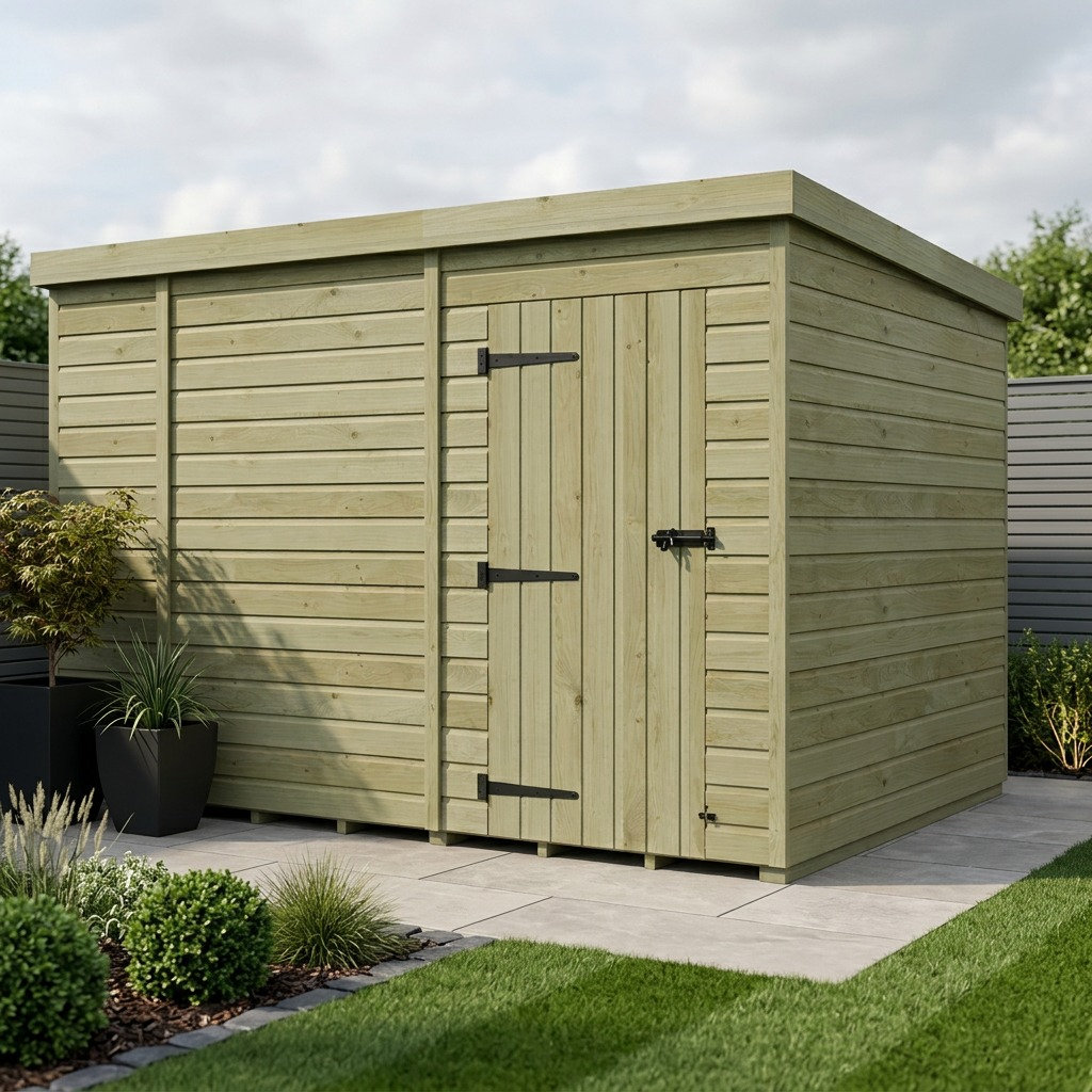 Total Sheds 10ft x 9ft Pent Garden Shed - Single Door - No Windows - Pressure Treated Timber - UK Manufactured