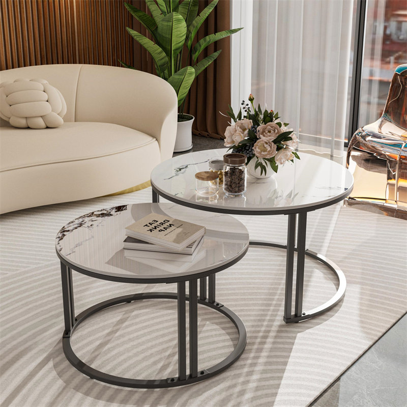 2X Nesting Round Coffee Table Round Sintered Stone Living Room Table