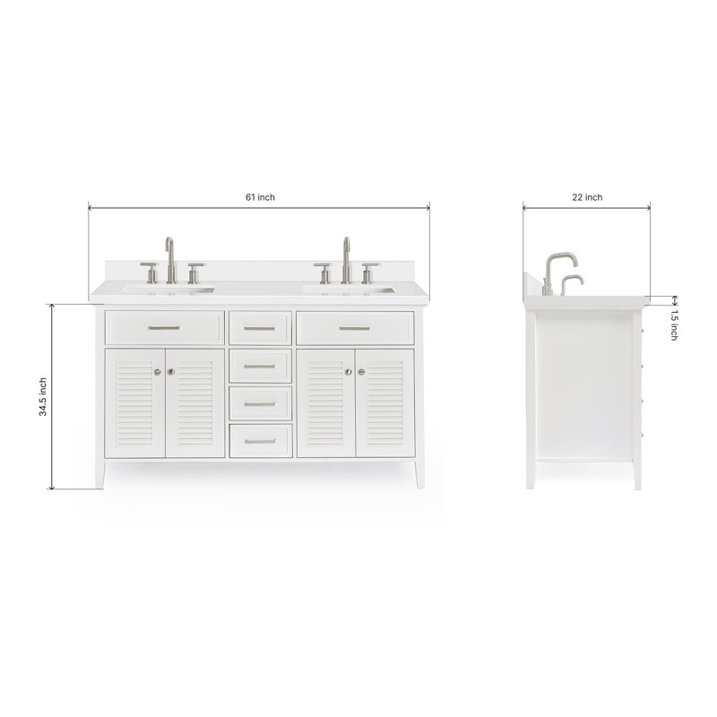 Kensington 61'' W Double Vanity, White, Rectangular, Pure White Quartz