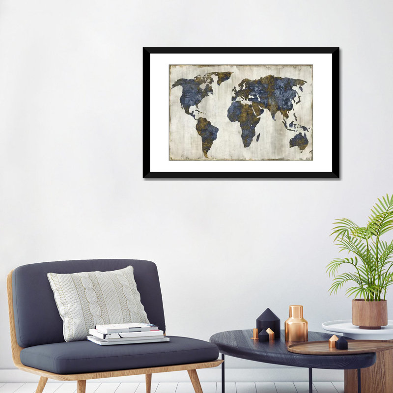 «The World I», impression sur toile, H 24 po x l 32 po x P 1 po, Papier avec cadre noir, Blanc