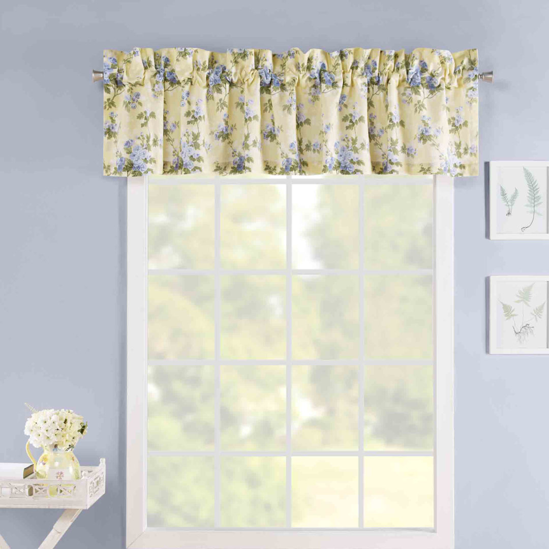 Laura Ashley Cassidy Floral Cotton Ruffled 86" Window Valance in Yellow/Blue Laura Ashley
