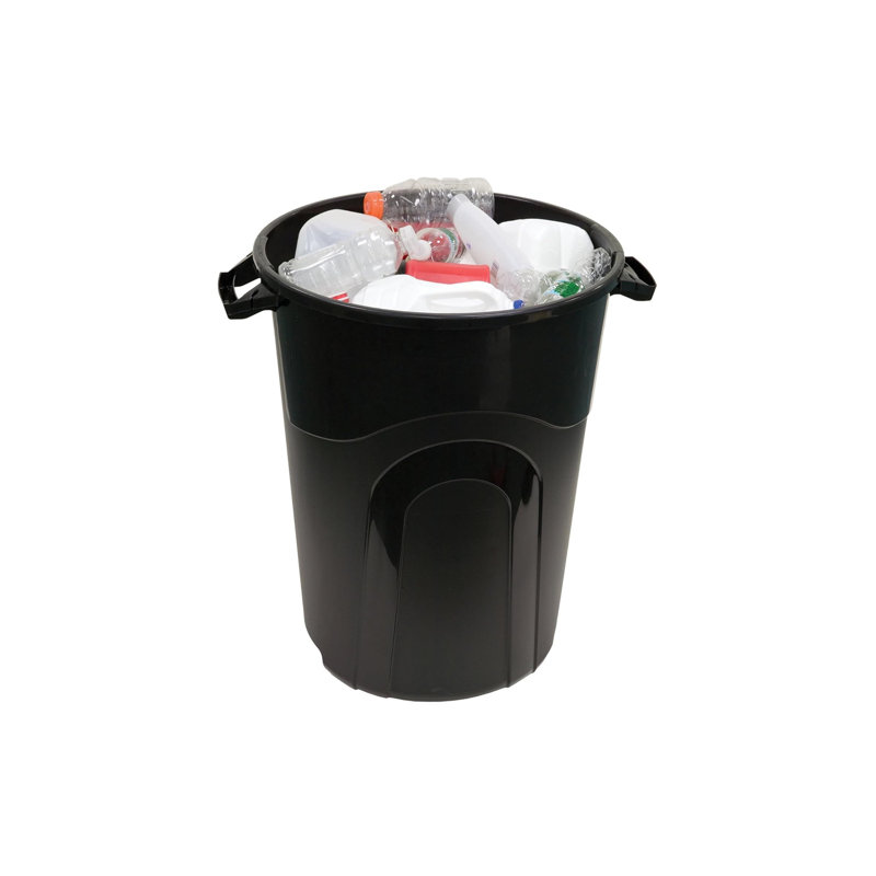 Poubelle en plastique robuste de 32 gallons avec couvercle pour l'intérieur ou l'extérieur, noir