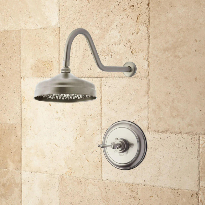 Robinet de douche à bec pluvieux avec valve brute Lambert, Nickel brossé, 12"