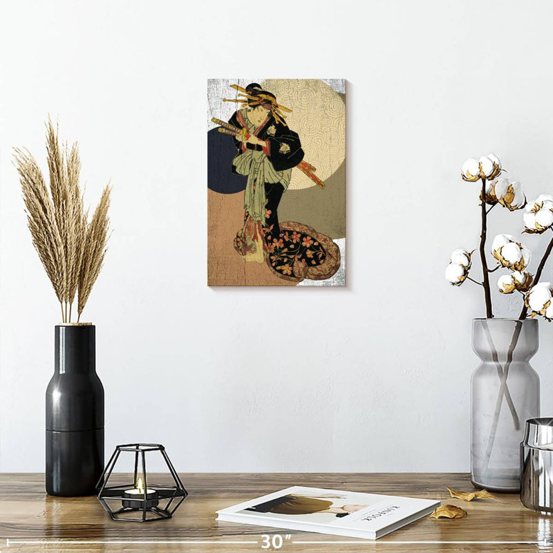 Femme Samurai Warrior sur toile, H 12 po x l 8 po x P 1 po