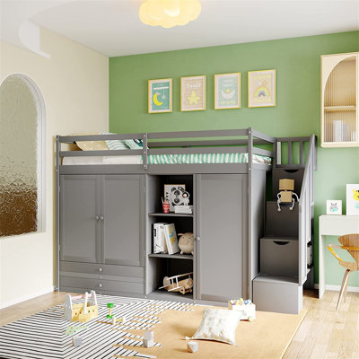 Gaspare Kids Twin Bunk Bed with Drawers