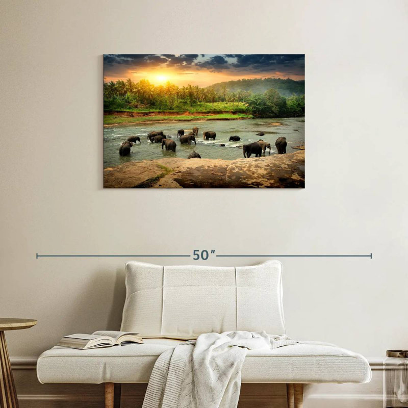 Brampt Elephants Bathing, 24" H x 36" W