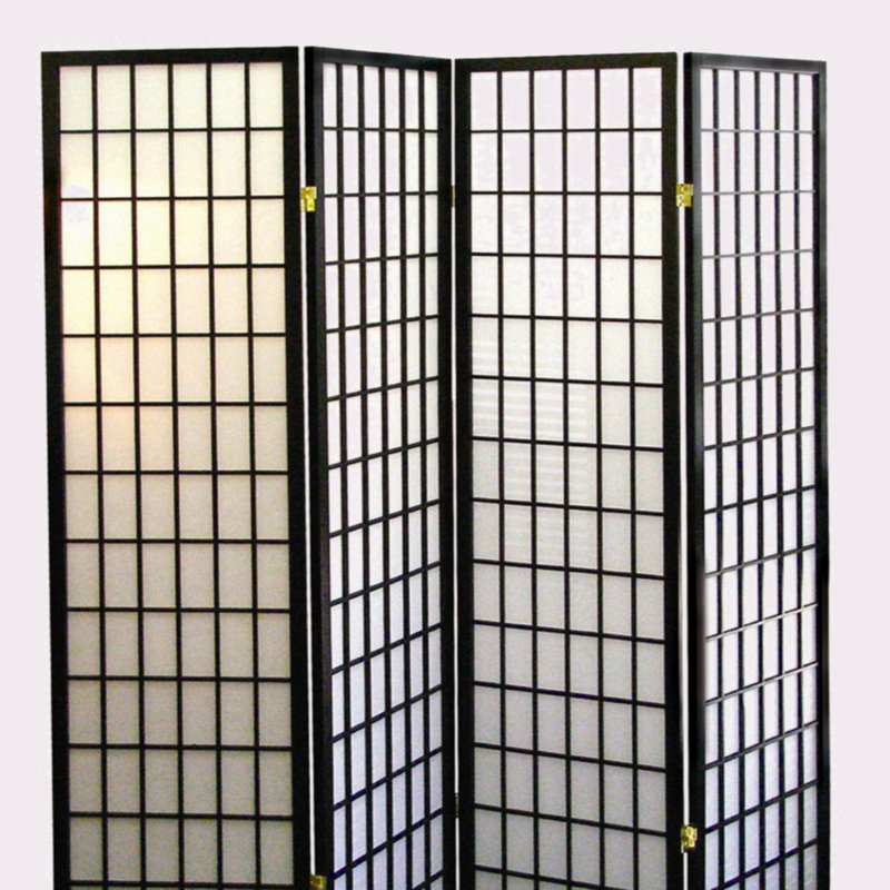 Cloison de 70 pouces de hauteur à 4 panneaux de style japonais avec finition noire, parfaite pour l'intimité et la décoration