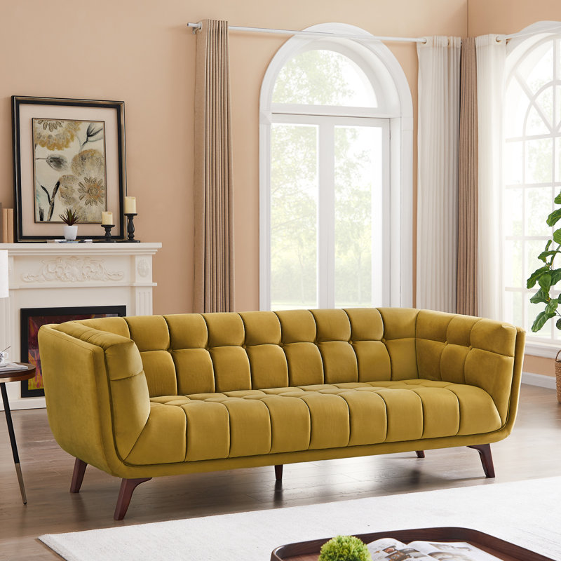 Ardrie Upholstered 85.8'' Sofa, Yellow Velvet