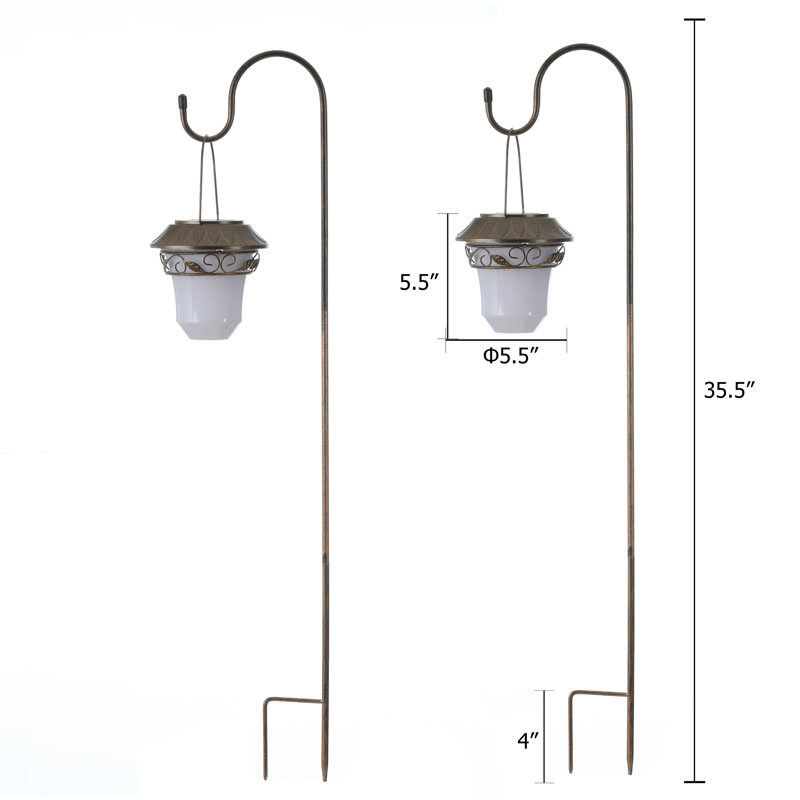 Set of 2 Solar-Powered Leaf Design Hanging Lanterns with Shepherd Hooks
