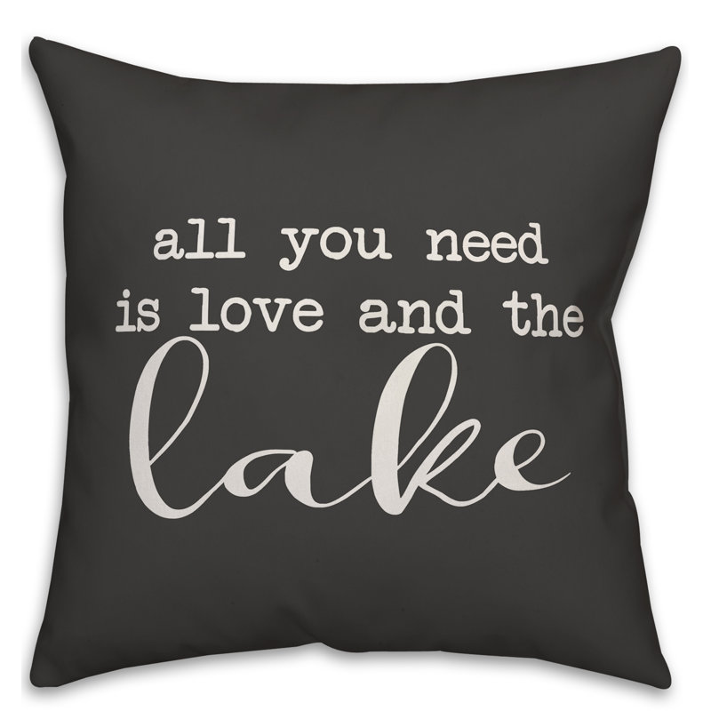  Coussin intérieur / extérieur All You Need is Love and the Lake, H 16 po x l 16 po, Noir / blanc