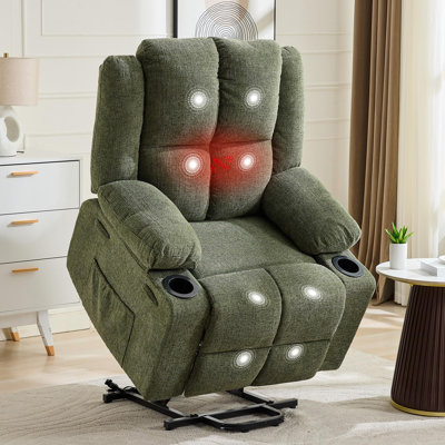 Fauteuil inclinable électrique Power Lift pour personnes âgées avec massage et chaleur, 155 ° réglable à plat, fauteuil relevable avec porte-gobelets, tissu en lin