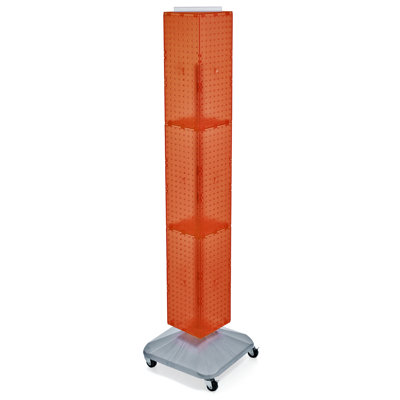 Four-Sided 8" W x 60" H Pegboard Floor Display on Wheeled Revolving Base Spinner Rack Tower