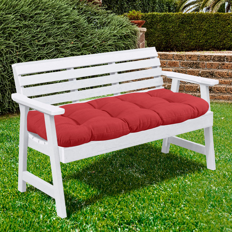 Ebern Designs 44" x 19" Tufted Outdoor Loveseat Cushion Red, Red