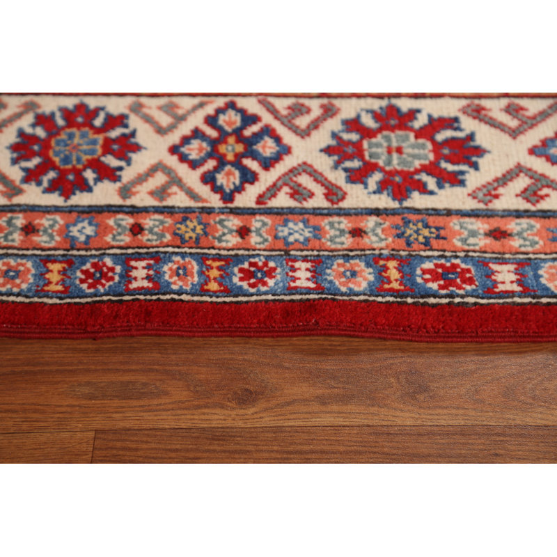 Tapis rouge en laine Kazak rouge fait à la main 7 x 10