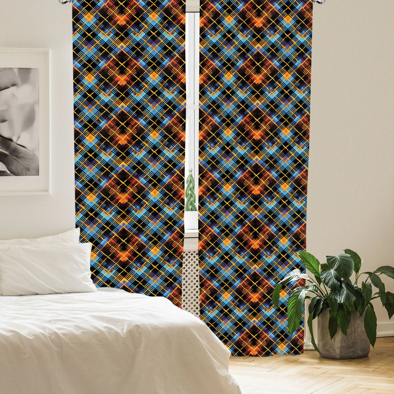 Multicolor Geometric Plaid Polyester Room-Darkening Curtain Panels, 28" x 63"