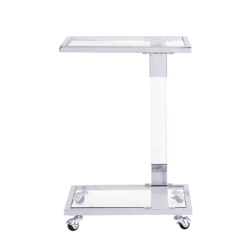W82153573 Chrome Glass Side Table, Acrylic End Table, Glass Top C Shape Square Table With Metal Base For Living Room, Bedroom, Balcony Home And Office