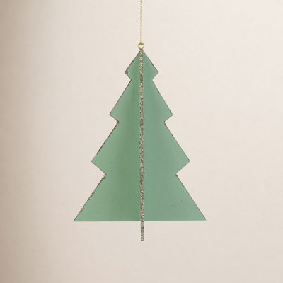 5.25" 3D Tree With Silver Glitter Wooden Christmas Ornament
