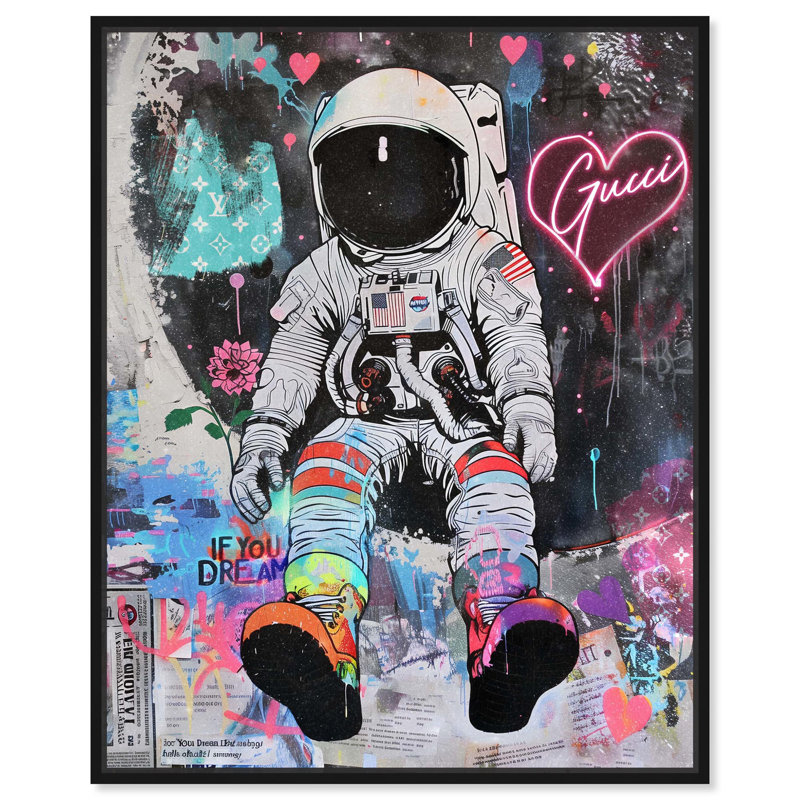 «Out in Space» par Art Remedy, Cadre flottant noir, H 37 po x l 31 po x P 1,8 po