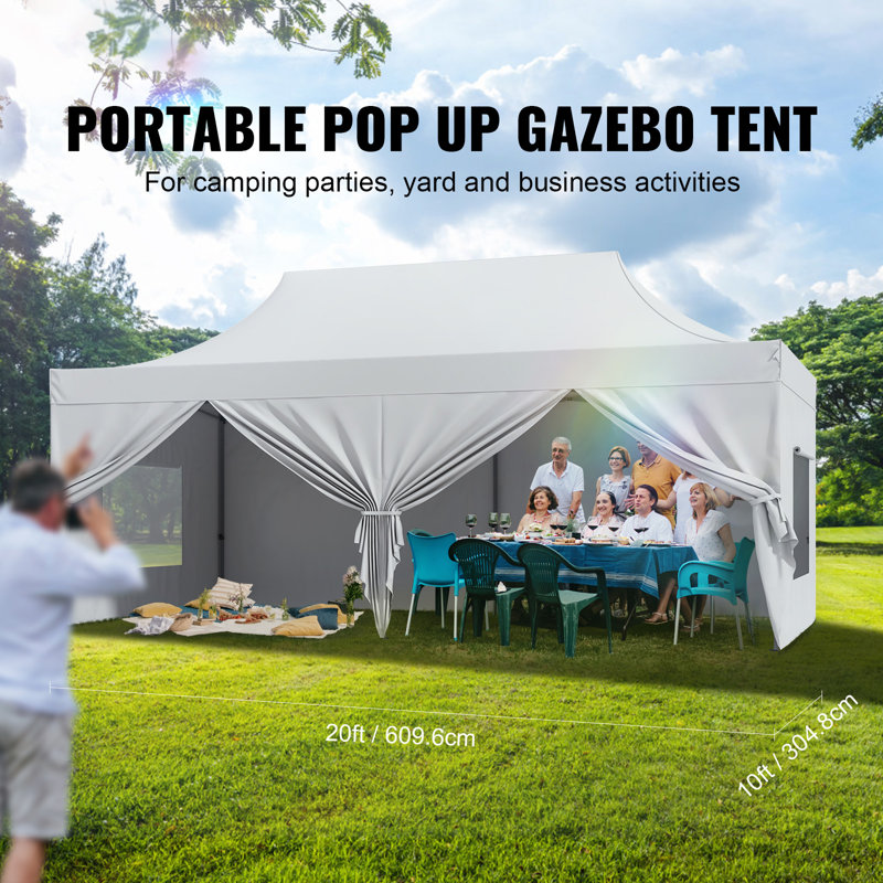 VEVOR 10x20 FT White Pop Up Canopy Tent with Removable Sidewalls