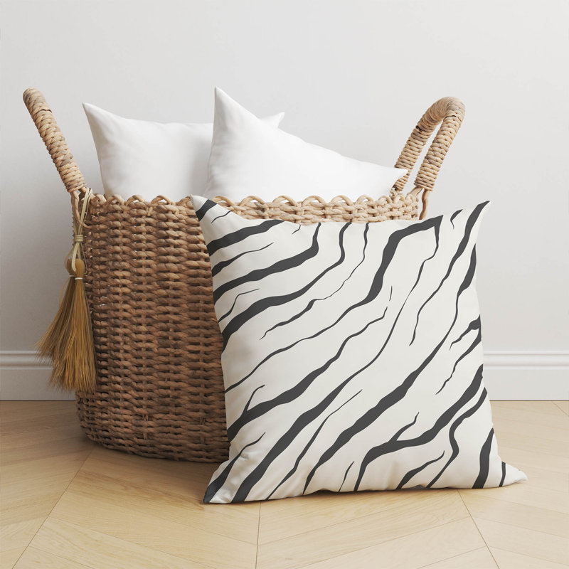 Coussin décoratif Lush Cracks, H 18 po x l 18 po, Ivoire / rayures gris anthracite