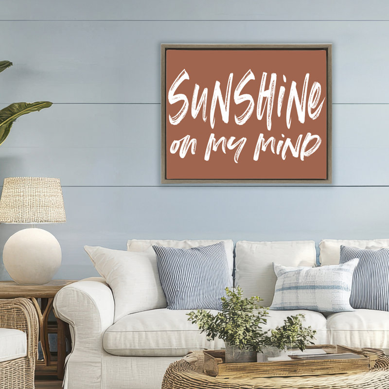 Cadre flottant brun Sunshine State Of Mind, design par lettré et doublé, H 25 po x l 31 po, Cadre flottant orme Montalcino