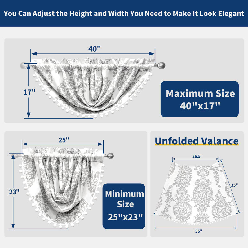 Josee Floral Window Valance, Grey